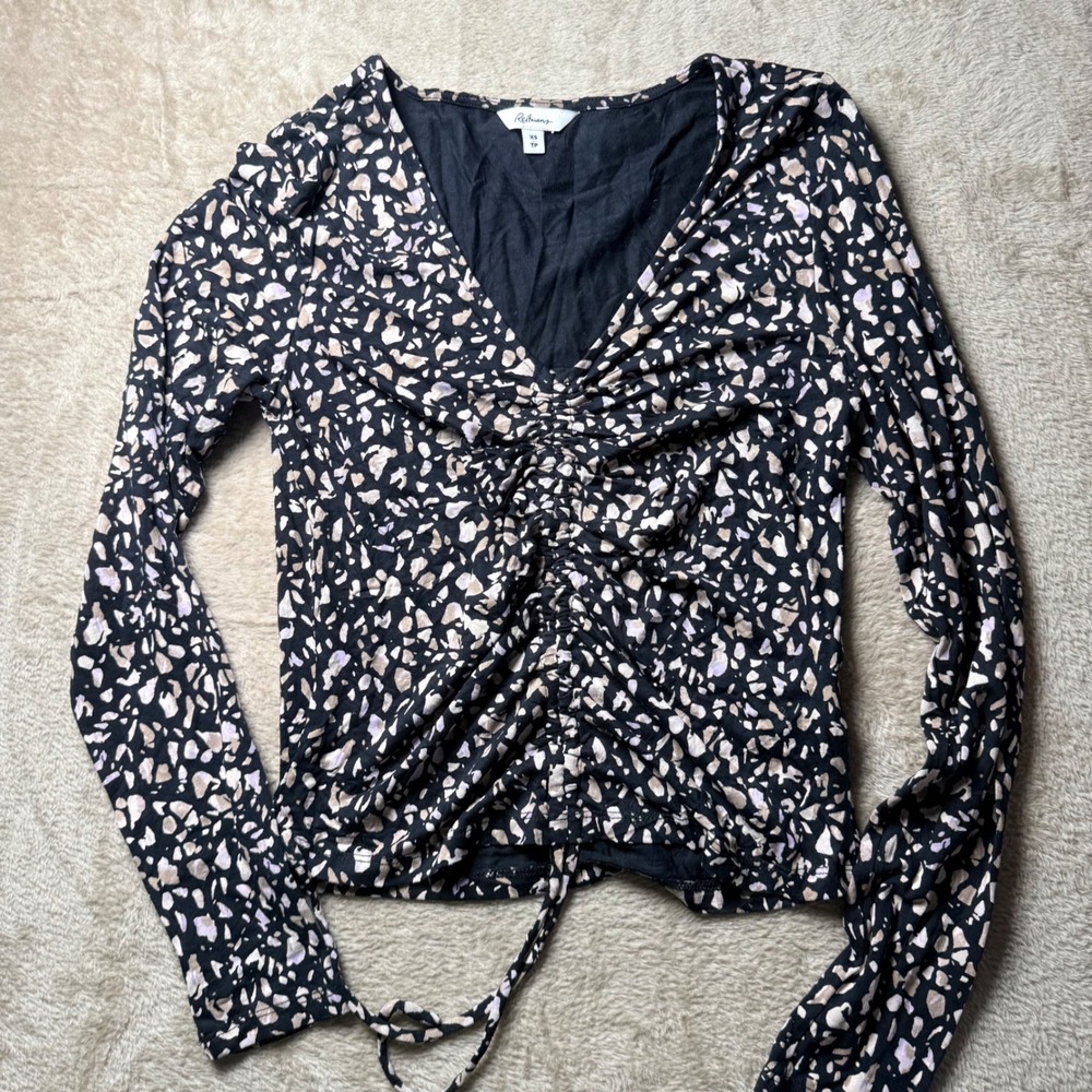 Reitmans Womens XS  Abstract Terrazzo Ruched  Long Sleeve Top Indie‎ Sleeze Chuc